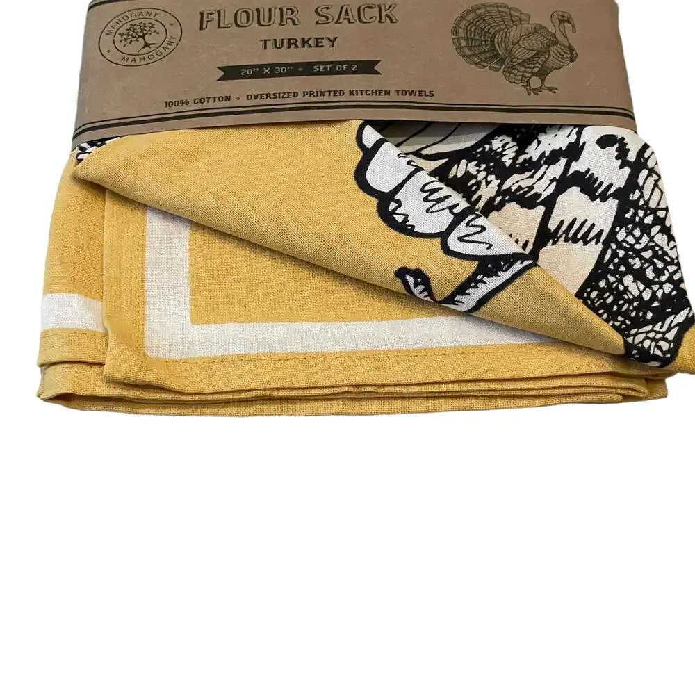 Mahogany Turkey Flour Sack Kitchen Towels Set of 2 Cotton Thanksgiving Fall New